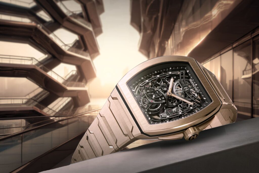 B1.618 Flying Tourbillon UltraFino Skeleton Rose Gold Edition with 18 ct rose gold case and bracelet